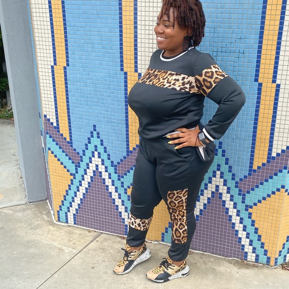 Casual 2 Piece Outfit Leopard Print Colorblock - Picture 3 of 4